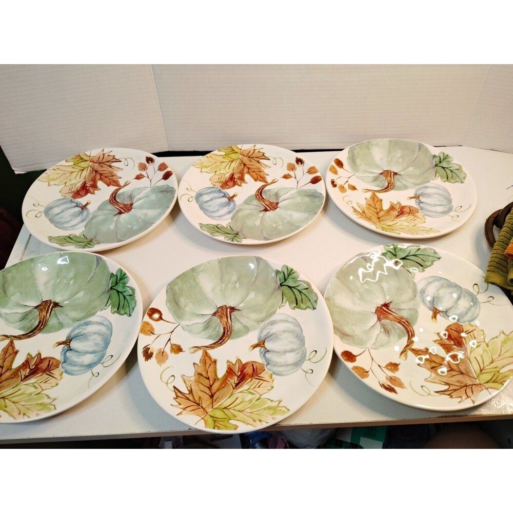 Hobby Lobby Pumpkin Fall Ceramic Salad Plates Set of 6 Dishwasher/Microwave Safe